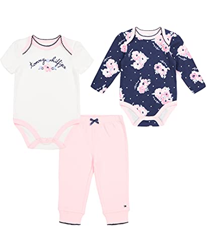 0195958013797 - TOMMY HILFIGER BABY GIRLS 3 PIECES BODYSUIT PANTS SET, PEACOAT/ROSE SHADOW/SNOW WHITE, 18M