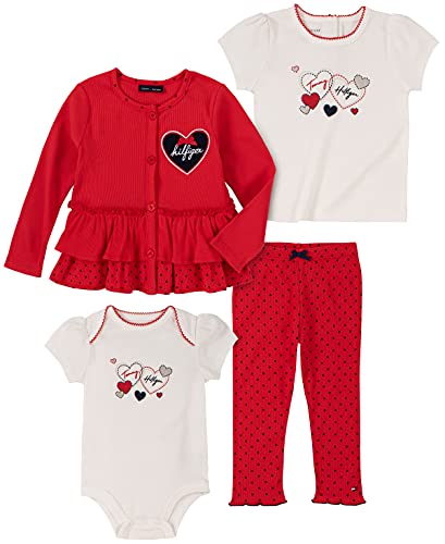 0195958013940 - TOMMY HILFIGER BABY GIRLS 3 PIECES JACKET PANTS SET, SNOW WHITE/CHINESE RED/NAVY BLAZER, 12M