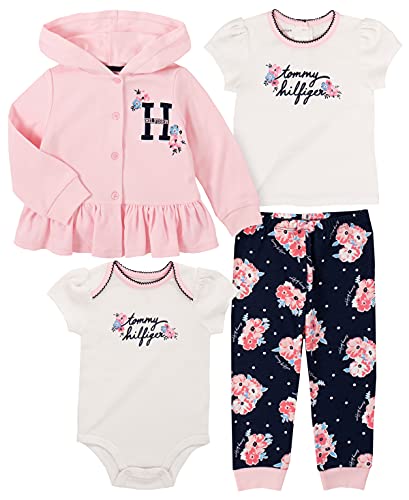 0195958014442 - TOMMY HILFIGER BABY GIRLS 3 PIECES JACKET PANTS SET, ROSE SHADOW/PEACOAT/SNOW WHITE, 6-9 MONTHS