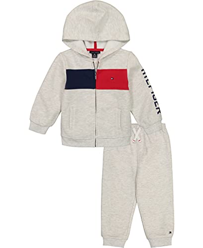 0195958054424 - TOMMY HILFIGER BABY BOYS 2 PIECES JACKET PANTS SET, ICY HEATHER/MEDIEVAL BLUE/TANGO RED, 18M