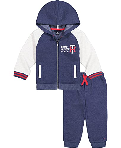 0195958054646 - TOMMY HILFIGER BABY BOYS 2 PIECES JACKET PANTS SET, SINGLE DYED MEDIEVAL BLUE/WHITE HEATHER, 3-6 MONTHS