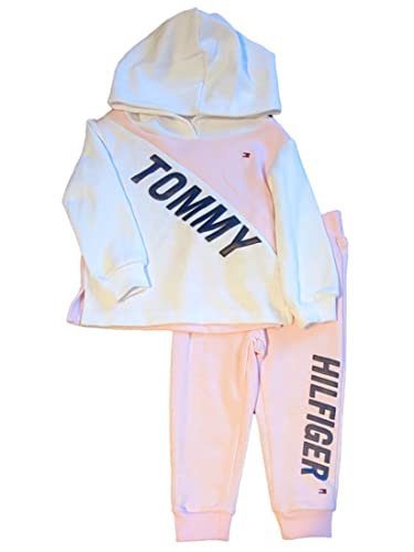 0195958223318 - TOMMY HILFIGER BABY GIRLS 2 PIECES HOODED JOG SET, WHITE/PINK, 12M