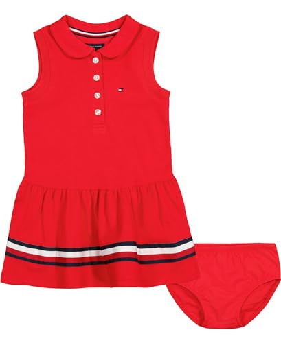 0195958826335 - TOMMY HILFIGER BABY GIRLS SHORT SLEEVE POLO DRESS WITH MATCHING BLOOMERS, DEEP CRIMSON