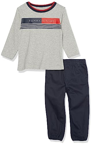 0195958998803 - TOMMY HILFIGER BABY BOYS 2 PIECES PANT AND TODDLER LAYETTE SET, HEATHER MIST/NAVY BLAZER, 18M US