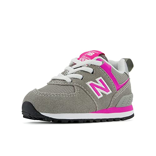 0196071024707 - NEW BALANCE BABY GIRLS 574 CORE BUNGEE SNEAKER, GREY/PINK, 3 INFANT