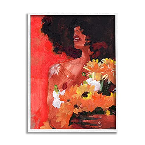 0196216013139 - STUPELL INDUSTRIES AFRICAN WOMAN SUMMER SUNFLOWER BOUQUET RED YELLOW, DESIGNED BY JENNIFER PAXTON PARKER WHITE FRAMED WALL ART, 11 X 14