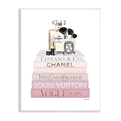 0196216042139 - STUPELL INDUSTRIES DELUXE FRAGRANCE AND COSMETICS GLAM PINK BOOKSTACK, DESIGNED BY AMANDA GREENWOOD WALL PLAQUE, 13 X 19
