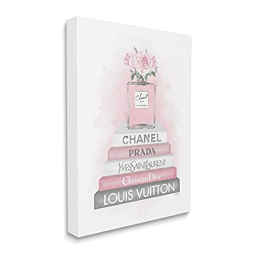 0196216043648 - STUPELL INDUSTRIES PINK ROSES PERFUME BOTTLE GLAM FASHION BOOKSTACK, DESIGNED BY AMANDA GREENWOOD CANVAS WALL ART, 24 X 30