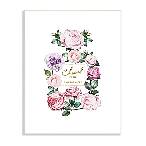 0196216044218 - STUPELL INDUSTRIES SPRING GARDEN ROSE FLORALS GLAM PERFUME BOTTLE, DESIGNED BY AMANDA GREENWOOD WALL PLAQUE, 10 X 15, PINK