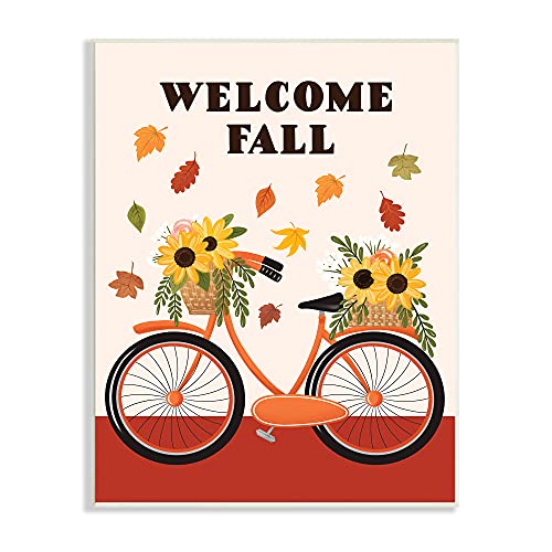 0196216191691 - STUPELL INDUSTRIES WELCOME FALL SAYING ORANGE HARVEST BICYCLE SUNFLOWER BASKET, DESIGNED BY JO TAYLOR WALL PLAQUE, 10 X 15, RED