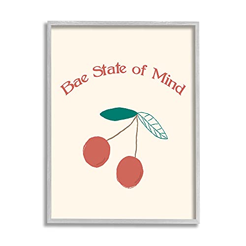 0196216266153 - STUPELL INDUSTRIES BAE STATE OF MIND BOLD RED CHERRY FRUIT, DESIGN BY DAPHNE POLSELLI GRAY FRAMED WALL ART, 11 X 14, YELLOW