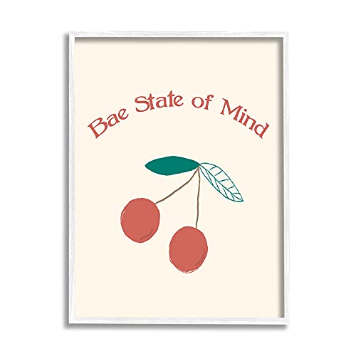 0196216266207 - STUPELL INDUSTRIES BAE STATE OF MIND BOLD RED CHERRY FRUIT, DESIGN BY DAPHNE POLSELLI WHITE FRAMED WALL ART, 11 X 14, YELLOW
