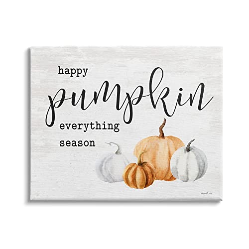 0196216310603 - STUPELL INDUSTRIES HAPPY PUMPKIN EVERYTHING SEASON PHRASE AUTUMN HARVEST GOURDS, DESIGNED BY LETTERED AND LINED CANVAS WALL ART, 20 X 16, ORANGE