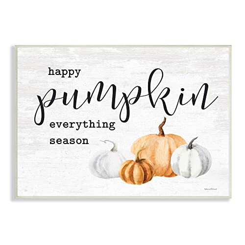 0196216310719 - STUPELL INDUSTRIES HAPPY PUMPKIN EVERYTHING SEASON PHRASE AUTUMN HARVEST GOURDS, DESIGNED BY LETTERED AND LINED WALL PLAQUE, 19 X 13, ORANGE