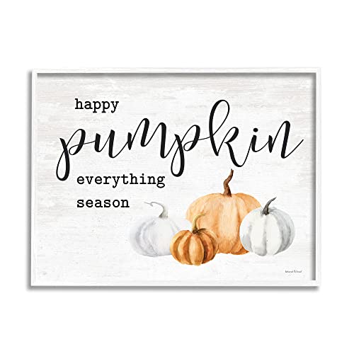 0196216310740 - STUPELL INDUSTRIES HAPPY PUMPKIN EVERYTHING SEASON PHRASE AUTUMN HARVEST GOURDS, DESIGNED BY LETTERED AND LINED WHITE FRAMED WALL ART, 30 X 24, ORANGE
