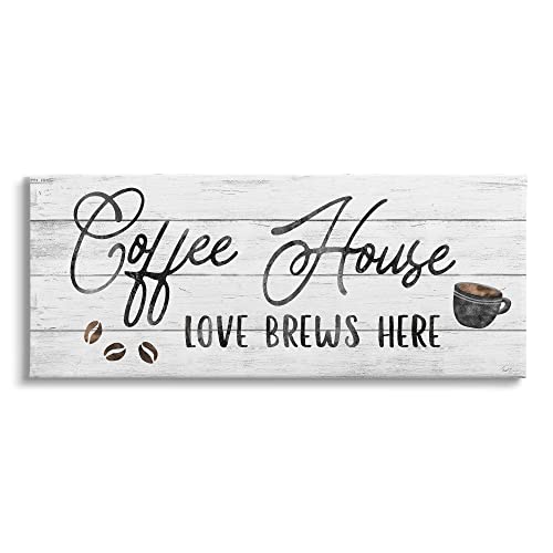 0196216333350 - STUPELL INDUSTRIES COFFEE HOUSE LOVE BREWS HERE KITCHEN CALLIGRAPHY TYPOGRAPHY, DESIGNED BY NATALIE CARPENTIERI CANVAS WALL ART, 40 X 17, BLACK