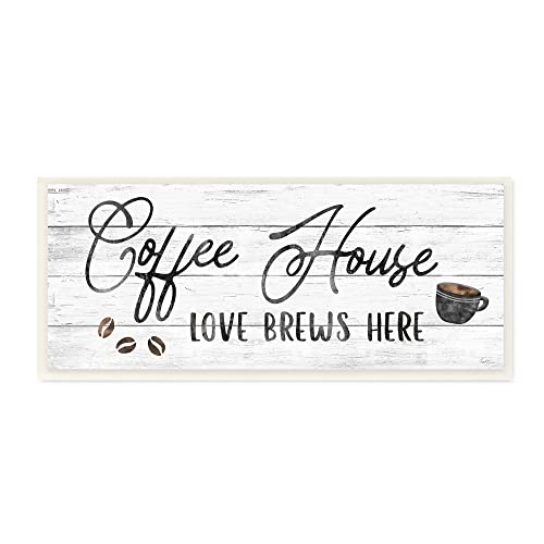 0196216333411 - STUPELL INDUSTRIES COFFEE HOUSE LOVE BREWS HERE KITCHEN CALLIGRAPHY TYPOGRAPHY, DESIGNED BY NATALIE CARPENTIERI WALL PLAQUE, 17 X 7, BLACK