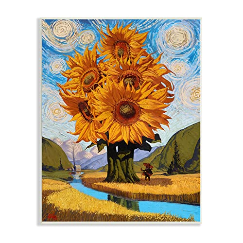 0196216340853 - STUPELL INDUSTRIES GIANT SUNFLOWER STALK COUNTRY SIDE LANDSCAPE SPIRAL SKY, DESIGNED BY DEBI COULES WALL PLAQUE, 13 X 19, BLUE