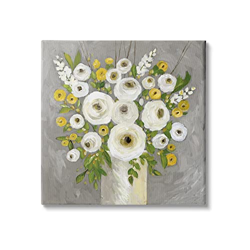 0196216341225 - STUPELL INDUSTRIES ABSTRACT RANUNCULUS FLORAL BOUQUET YELLOW WHITE COUNTRY FLOWERS, DESIGNED BY STEPHANIE WORKMAN MARROTT CANVAS WALL ART, 36 X 36