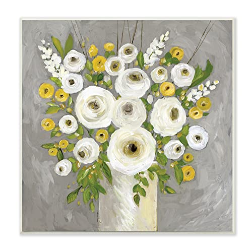 0196216341294 - STUPELL INDUSTRIES ABSTRACT RANUNCULUS FLORAL BOUQUET YELLOW WHITE COUNTRY FLOWERS, DESIGNED BY STEPHANIE WORKMAN MARROTT WALL PLAQUE, 12 X 12