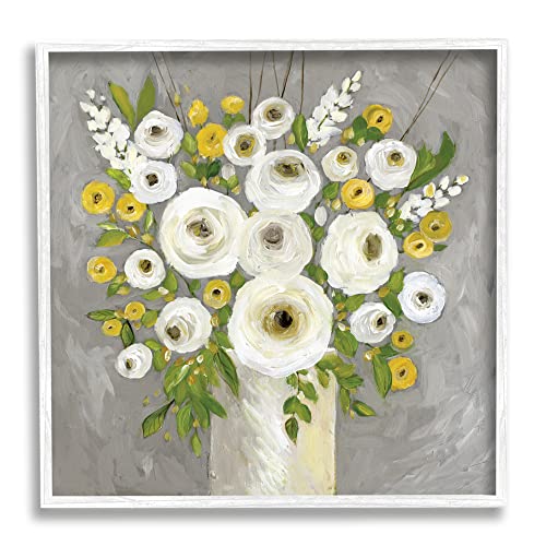 0196216341317 - STUPELL INDUSTRIES ABSTRACT RANUNCULUS FLORAL BOUQUET YELLOW COUNTRY FLOWERS, DESIGNED BY STEPHANIE WORKMAN MARROTT WHITE FRAMED WALL ART, 17 X 17
