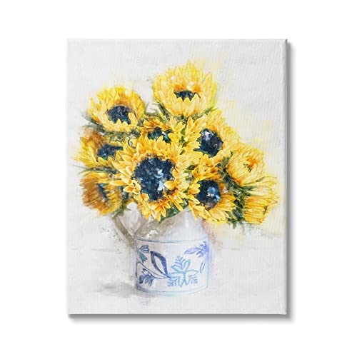 0196216342000 - STUPELL INDUSTRIES COUNTRY INSPIRED SUNFLOWER BOUQUET BLUE PATTERN VASE, DESIGNED BY ZIWEI LI CANVAS WALL ART, 16 X 20, WHITE