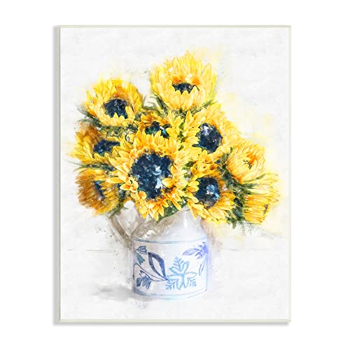 0196216342109 - STUPELL INDUSTRIES COUNTRY INSPIRED SUNFLOWER BOUQUET BLUE PATTERN VASE, DESIGNED BY ZIWEI LI WALL PLAQUE, 10 X 15, WHITE