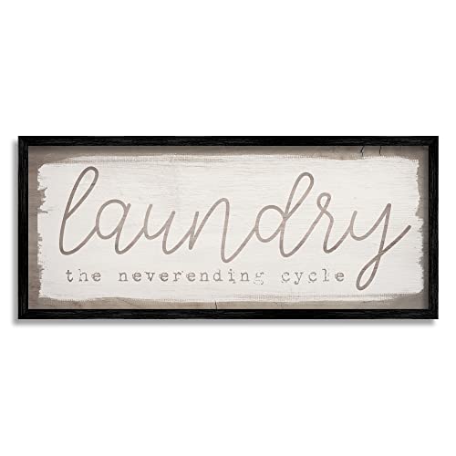 0196216366563 - STUPELL INDUSTRIES LAUNDRY THE NEVER-ENDING CYCLE PHRASE FUNNY CLEANING HUMOR BLACK FRAMED WALL ART, 24 X 10, OFF- WHITE