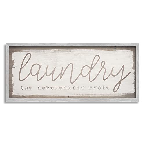 0196216366587 - STUPELL INDUSTRIES LAUNDRY THE NEVER-ENDING CYCLE PHRASE FUNNY CLEANING HUMOR GREY FRAMED WALL ART, 24 X 10, OFF- WHITE