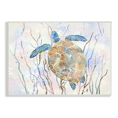 0196216384963 - STUPELL INDUSTRIES CONTEMPORARY OCEAN TURTLE ABSTRACT KELP SEA LIFE WALL PLAQUE, 19 X 13, BLUE