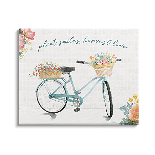 0196216403541 - STUPELL INDUSTRIES PLANT SMILES HARVEST LOVE PHRASE FLORAL BASKET BICYCLE CANVAS WALL ART, 40 X 30, OFF- WHITE