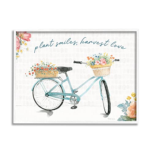 0196216403664 - STUPELL INDUSTRIES PLANT SMILES HARVEST LOVE PHRASE FLORAL BASKET BICYCLE WHITE FRAMED WALL ART, 30 X 24