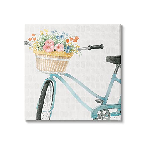 0196216403695 - STUPELL INDUSTRIES COUNTRY BICYCLE BASKET FLORAL ARRANGEMENT BLOCK PATTERN CANVAS WALL ART, 30 X 30, OFF- WHITE