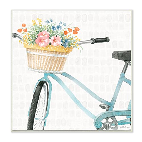 0196216403770 - STUPELL INDUSTRIES COUNTRY BICYCLE BASKET FLORAL ARRANGEMENT BLOCK PATTERN WALL PLAQUE, 12 X 12, OFF- WHITE