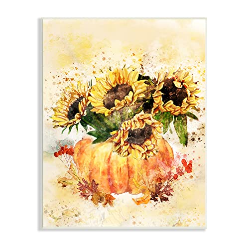 0196216413274 - STUPELL INDUSTRIES HARVEST PUMPKIN SUNFLOWERS RED ORANGE FALL LEAVES WALL PLAQUE, 10 X 15, YELLOW