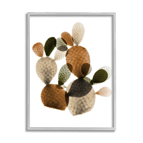 0196216422740 - STUPELL INDUSTRIES PRICKLY PEAR CACTUS PLANTS LAYERED GREEN BROWN SUCCULENTS GREY FRAMED WALL ART, 11 X 14