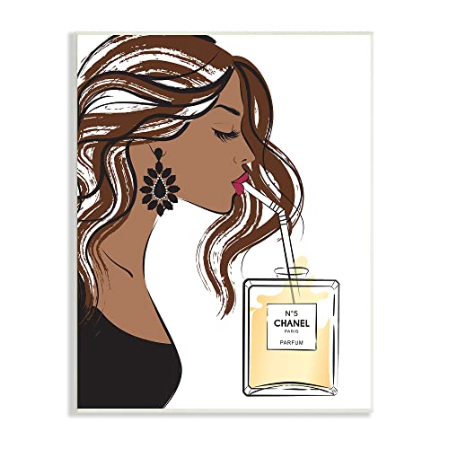 0196216433739 - STUPELL INDUSTRIES FASHION FEMALE SIPPING STRAW GLAM PERFUME BOTTLE WALL PLAQUE, 13 X 19, BROWN