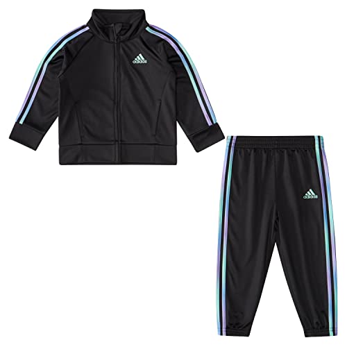 0196219514831 - ADIDAS BABY GIRLS 2-PIECE GRADIENT 3S TRICOT SET SWEATSUIT, BLACK WITH MULTICOLOR, 9M US