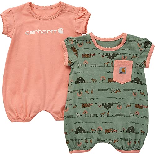 0196219660774 - CARHARTT BABY GIRLS SHORT-SLEEVE ROMPER 2-PIECE INFANT-AND-TODDLER-CLOTHING-SETS, JADE FARM HORSE, 24M US