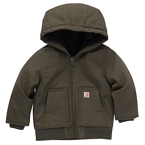 0196219858195 - CARHARTT BABY BOYS INSULATED HOODED CANVAS ZIP-UP JACKET, OLIVE GREEN