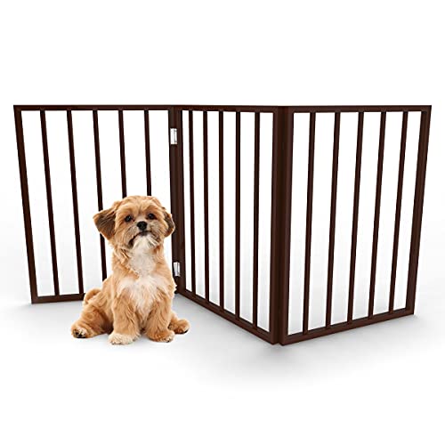 0196220218605 - PETMAKER PET GATE – DOG GATE FOR DOORWAYS, STAIRS OR HOUSE – FREESTANDING, FOLDING, ACCORDION STYLE, WOODEN INDOOR DOG FENCE (24-INCH, BROWN)