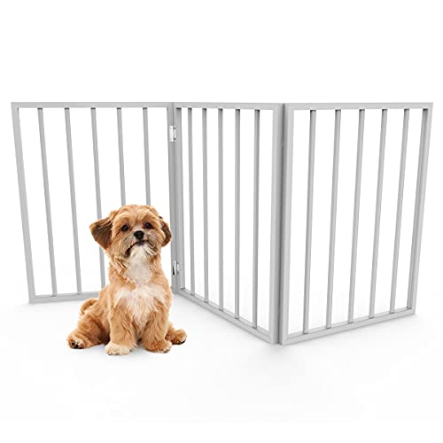 0196220218650 - PETMAKER PET GATE – DOG GATE FOR DOORWAYS, STAIRS OR HOUSE– FREESTANDING, FOLDING, ACCORDION STYLE, WOODEN INDOOR DOG FENCE (24-INCH, WHITE)