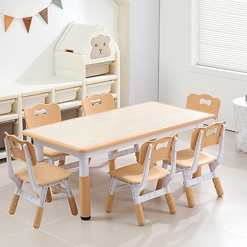0196336007926 - KIDS TABLE AND CHAIRS SET, HEIGHT ADJUSTABLE DESK WITH 6 SEATS FOR AGES 2-10,ARTS & CRAFTS TABLE,GRAFFITI DESKTOP, NON-SLIP LEGS, MAX 300LBS, CHILDREN MULTI-ACTIVITY TABLE FOR CLASSROOMS,DAYCARES,HOME