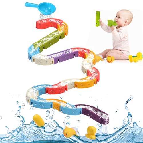 0196336166661 - 42 PCS BABY BATH TOY FOR KIDS AGES 4-8 TODDLERS, WALL BATHTUB TOYS BALL TRACK SHOWER WATER SLIDE TAKE APART GAME, BABY BATH TOYS WITH WIND-UP DUCK, BIRTHDAY GIFT FOR CHILDREN