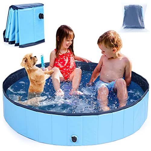 0196336197689 - FOLDABLE DOG POOL FOR SMALL LARGE DOGS, 63X12 PORTABLE HARD PLASTIC SWIMMING POOL OUTDOOR, COLLAPSIBLE KIDDIE POOL PET BATH TUB FOR DOGS CATS AND KIDS
