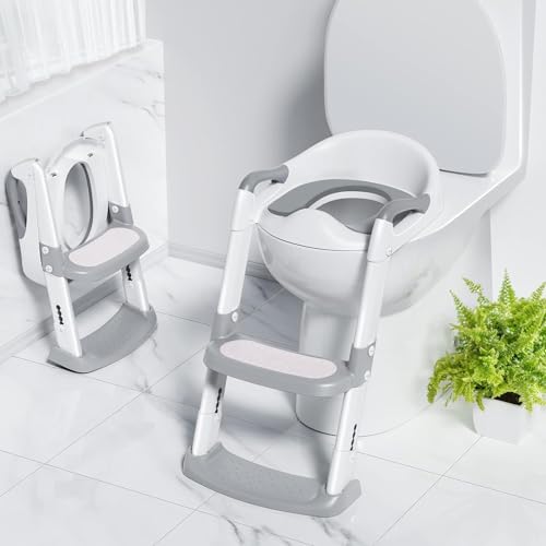 0196336212825 - POTTY TRAINING TOILET SEAT FOR KIDS WITH STEP STOOL LADDER, TODDLER POTTY TOILET SEAT FOR BOYS GIRLS WITH ANTI-SLIP DESIGN, FOLDABLE TODDLER TOILET POTTY CHAIR