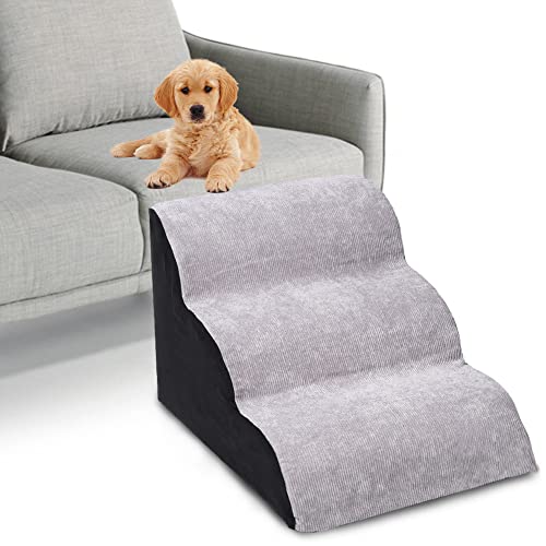 0196336396563 - BOUPOWER HIGH DENSITY FOAM DOG STAIRS FOR HIGH BEDS OR COUCHES, 3 STEPS DOG STAIRS AND RAMPS WITH REMOVABLE COVER, PET STEPS FOR OLDER DOGS AND PETS WITH JOINT PAIN