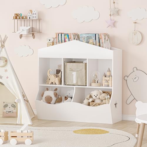 0196336892539 - KIDS TOY STORAGE ORGANIZER WOODEN KIDS BOOKSHELF OPEN STORAGE CUBBY MULTIFUNCTIONAL TODDLERS PLAYHOUSE CABINET SHELF FOR BOYS GIRLS CHILDREN SMALL BOOKCASE FOR NURSERY,PLAYROOM,BEDROOM,KIDS ROOM,WHITE