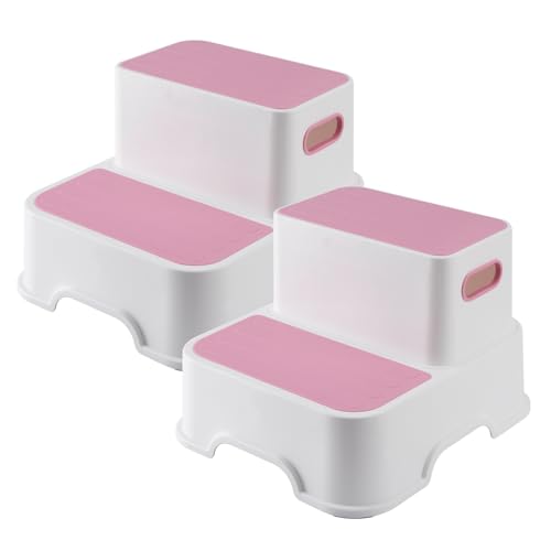 0196336977397 - TODDLER STEP STOOL FOR BATHROOM SINK - 2 STEP STOOLS FOR KIDS, NON-SLIP DOUBLE UP BABY CHILD TODDLER STEPPING STOOL FOR POTTY TRAINING, KITCHEN, BEDROOM, TOILET STEP STOOL FOR KIDS (2 PACK, PINK)