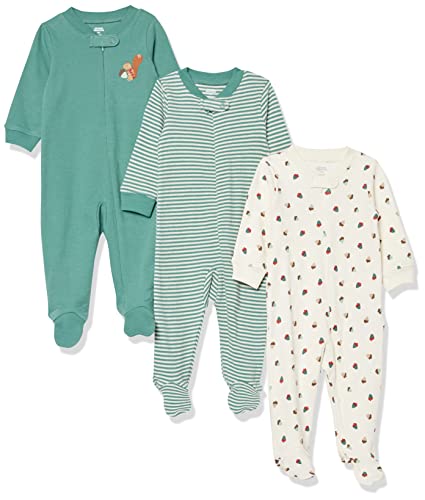 0196433336554 - AMAZON ESSENTIALS UNISEX BABIES FOOTED ZIP-FRONT SLEEP AND PLAY, PACK OF 3, IVORY, FOREST, 3 MONTHS